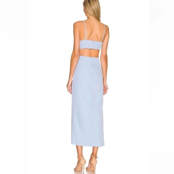 Bardot Cut Out Slit Classy Midi Fitted Cocktail Dress in Light Blue Size XXL. - Picture 5 of 15